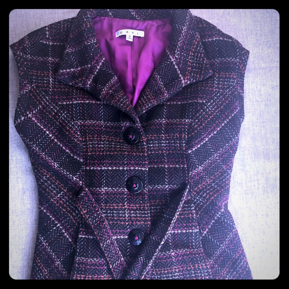 CAbi Wool Blend Brown Plaid Vest Size Small
